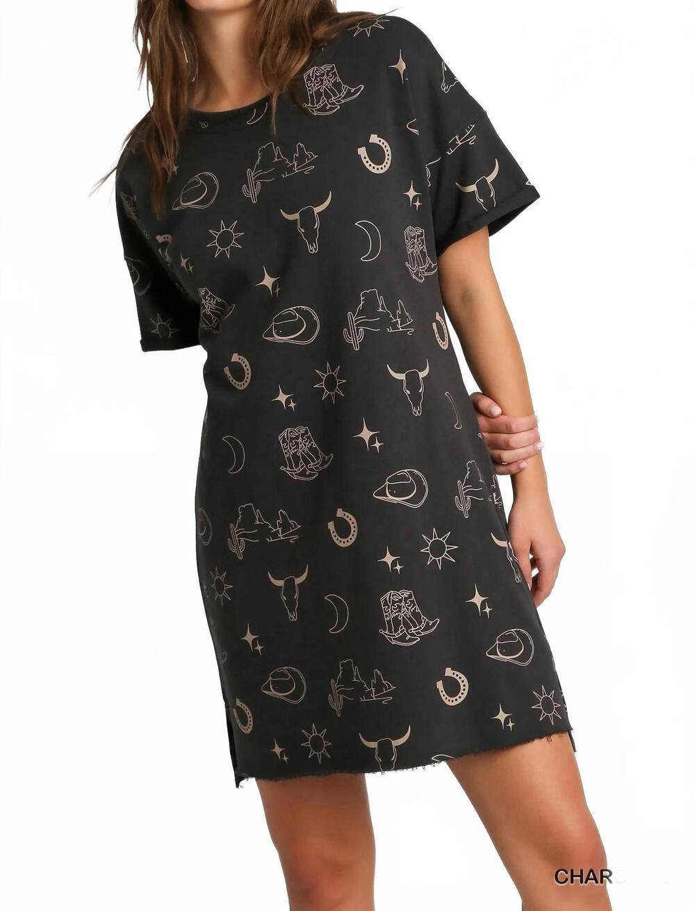 NEW UMGEE howdy graphic mini dress in charcoal